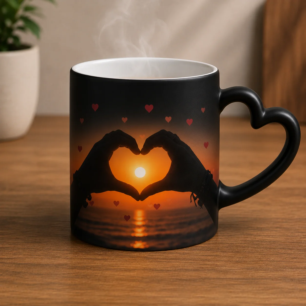 Mug Magique Thermoréactif avec Anse en Forme de Cœur