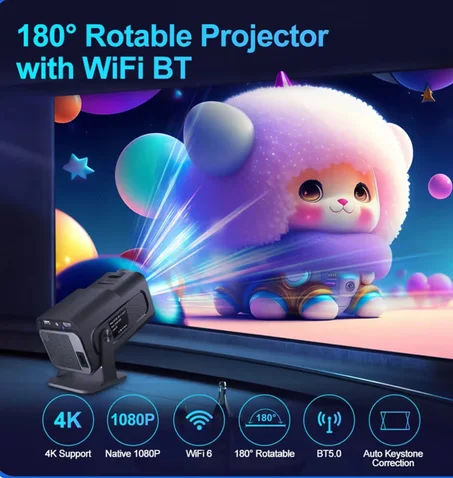 Datashow Projector HY320 Full HD 1080P – يدعم 4K – جهاز عرض ذكي Android مع WiFi و YouTube – شاشة كبيرة حتى 130 إنش