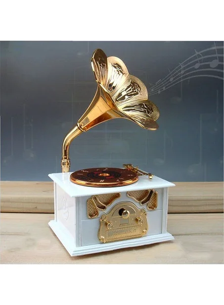 Boîte à musique rétro en forme de gramophone – Décoration vintage et idée cadeau