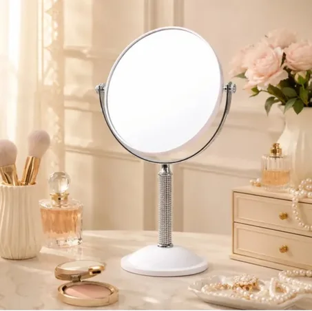 Miroir de maquillage rond avec support – Miroir cosmétique de table avec strass