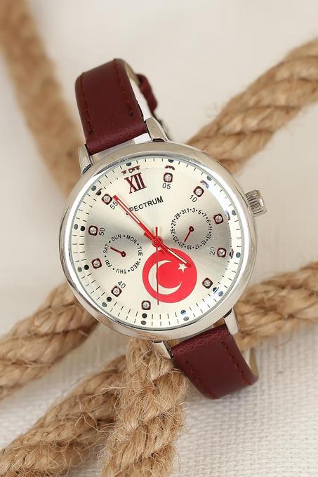 ساعة يد جلد بإطار معدني نسائية