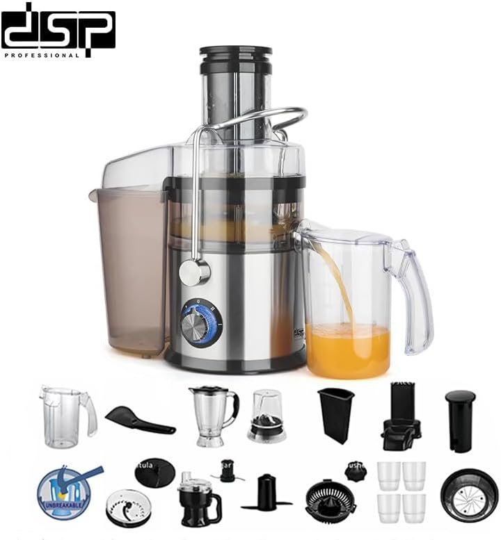 عصارةDSP الشاملة 21X1 تأتي بملحقات تسهل حياتك ،عصارة عصير،خلاط كهربائي،مطحنة،مبشرة،تقطيع،فرم،خفق ،ضغط الحمضيات، سهل الفك والتركيب والتنظيف
