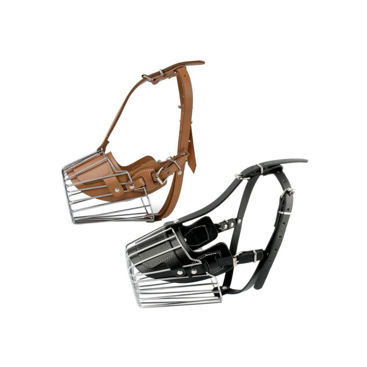 كمامة معدنية جلدية للكلاب – تصميم آمن ومتين للتحكم والحماية