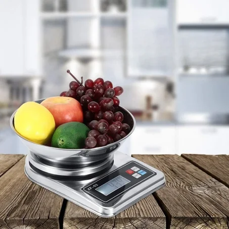 Balance de cuisine haute précision numérique avec bol en acier inoxydable, 5 kg /1 g avec écran LCD