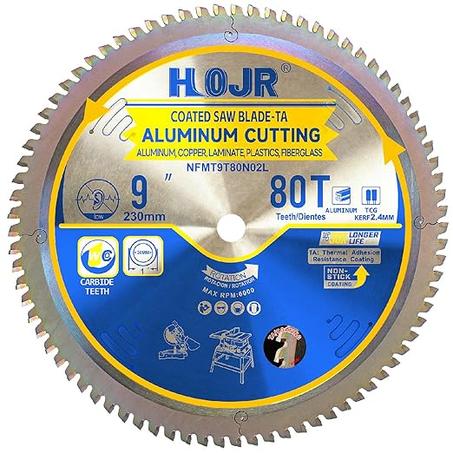 Hoja de sierra circular de 9 pulgadas, 80 dientes, 1 pulgada, hoja de sierra de corte de aluminio mediano, punta con revestimiento antiadherente especial, TA, alto acabado, larga vida, NFM 9