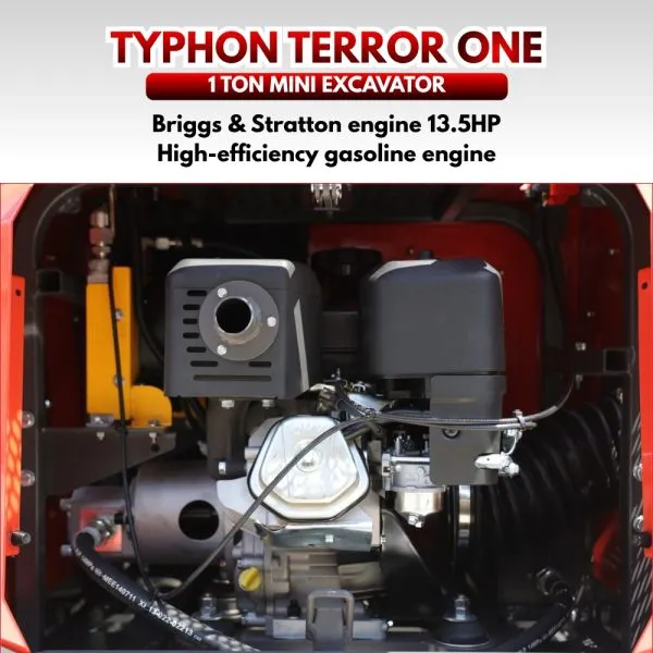 TYPHON TERROR ONE STORM 1 Ton Mini Excavator Trench Digger with Hydraulic Oil Cooler Canopy & Wide Bucket Ideal for Garden, Farm, Park & Road Work Digging, Drilling, Bull-Dozing