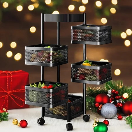 Organisateur de cuisine mobile à 5 paniers – design rotatif et moderne pour tout ranger facilement !