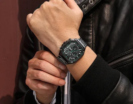 Montre à Quartz Homme Étanche – Design Carré Élégant avec Chronographe, Date et Aiguilles Lumineuses