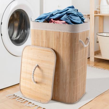 سلة غسيل قابلة للطي من الخيزران الطبيعي