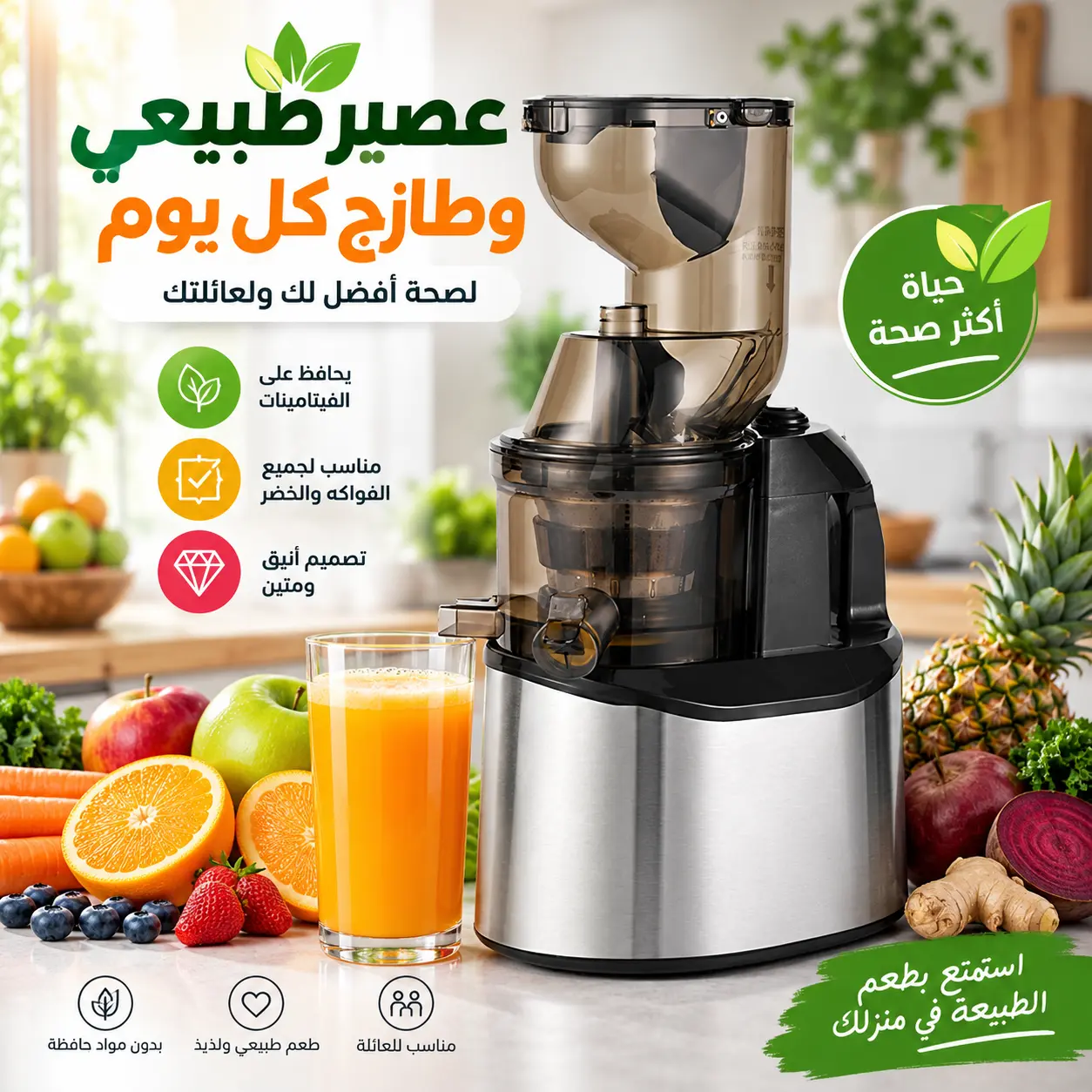 عصارة الفواكه والخضر البطيئة 3 في 1, عصير طبيعي وطازج بسهولة في منزلك