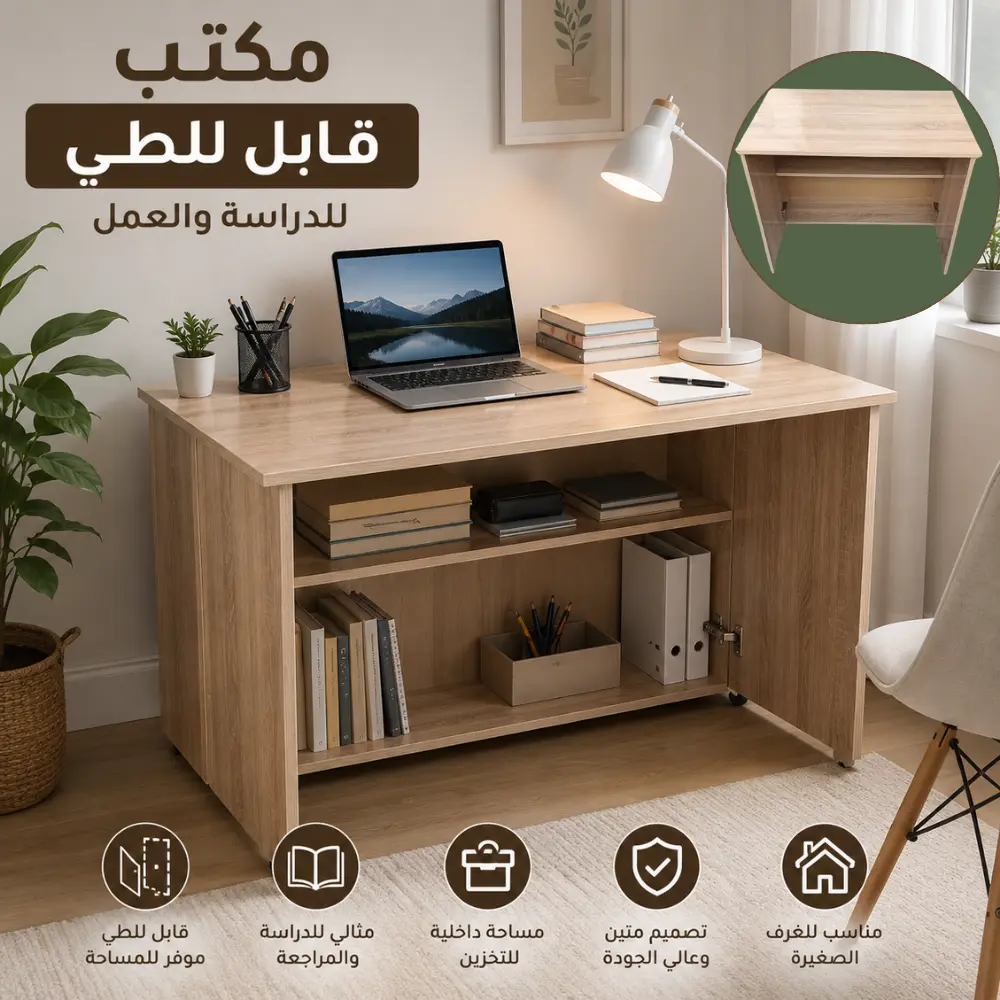 مكتب قابل للطي للدراسة والعمل – موفر للمساحة