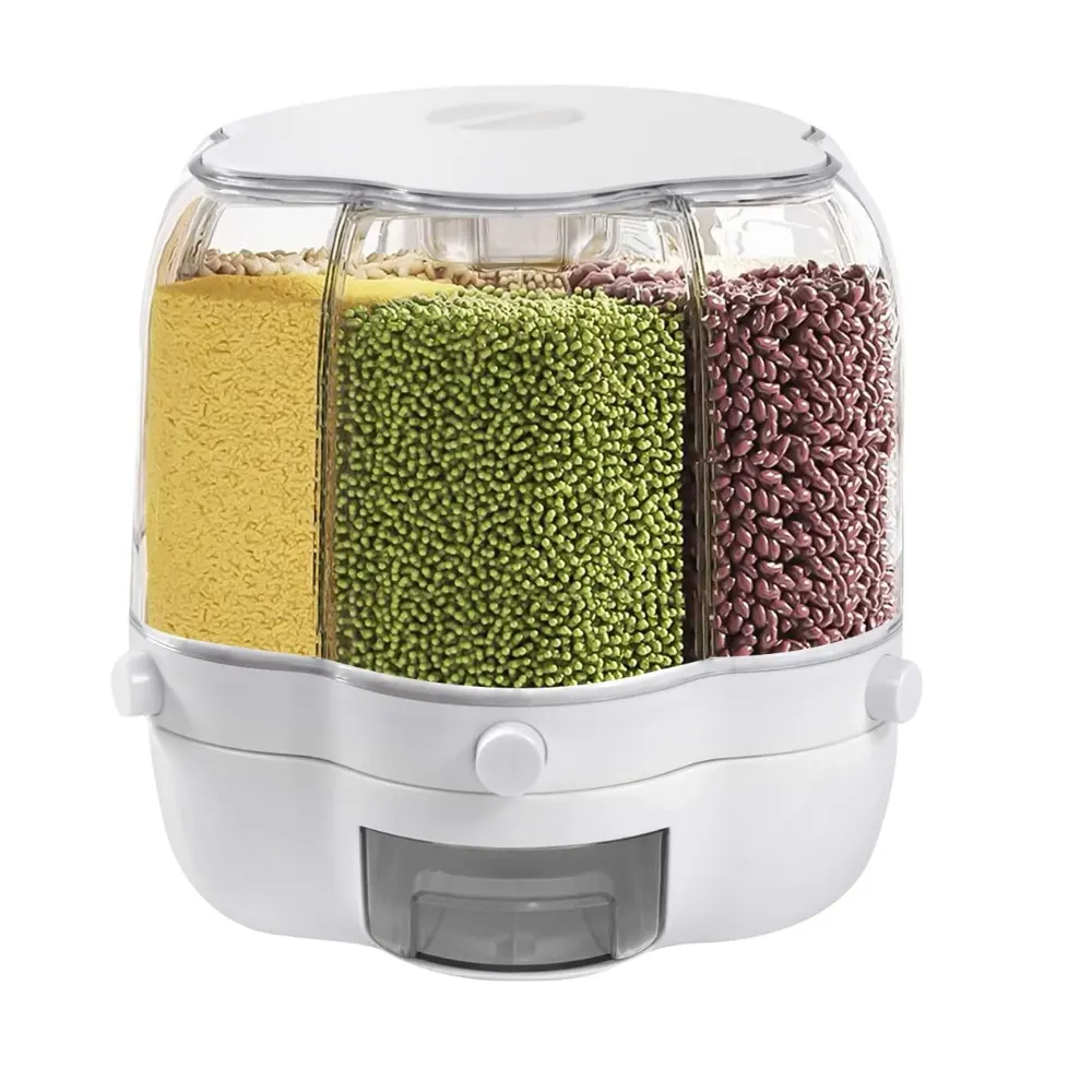 حافظة و موزّع حبوب دوّارة 360° بـ 6 خانات – محكمة الإغلاق ومقاومة للحشرات