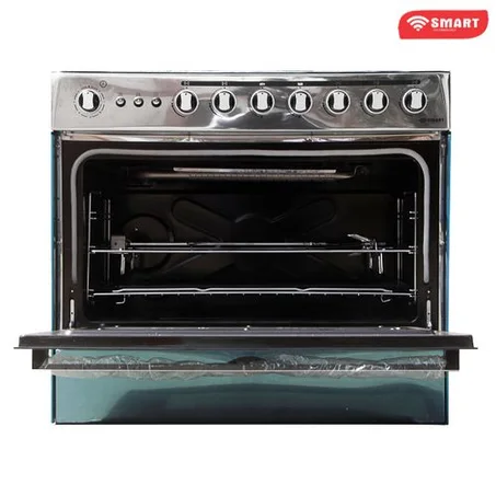 SMART TECHNOLOGY Cuisinière à Gaz 5 Feux 90x60Cm - Inox - Avec Four Haut et Bas - Rotisseur - Allumage automatique - minuteur -STC-9060C