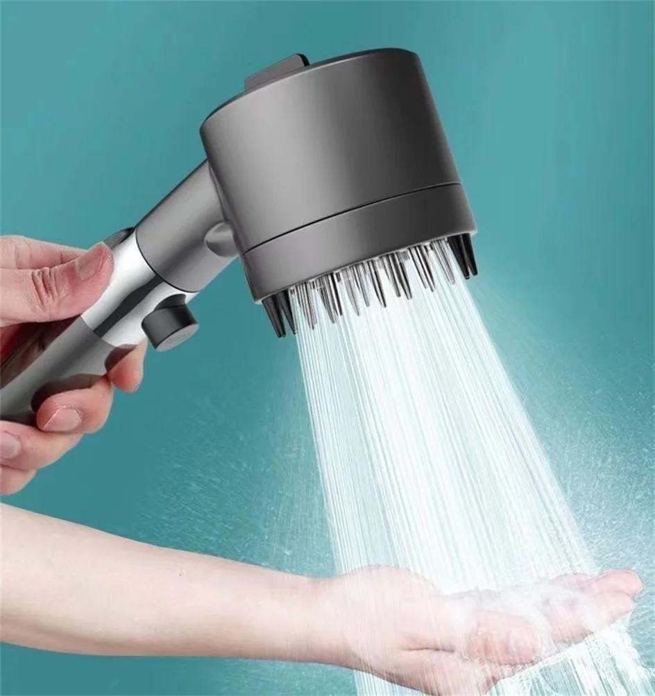 رأس دش محمول عالي الضغط بـ 3 أوضاع – مع فرشاة تدليك ومرشحات قطن وزر إيقاف فوري لتوفير المياه
