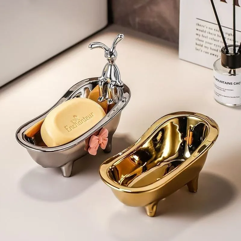 حقيبة تجميل على شكل حوض استحمام ذهبي – منظم متين لسطح المكتب، صندوق تخزين مقاوم للتشوه لتزيين المنازل والفنادق