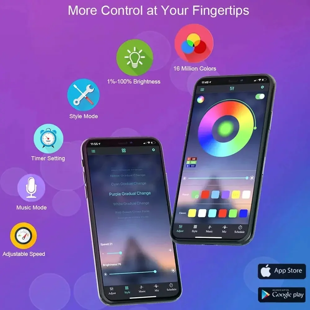 شريط إضاءة LED RGB USB 5050 SMD – مرن ذاتي اللصق مع بلوتوث للتلفاز والمكتب والديكور المنزلي