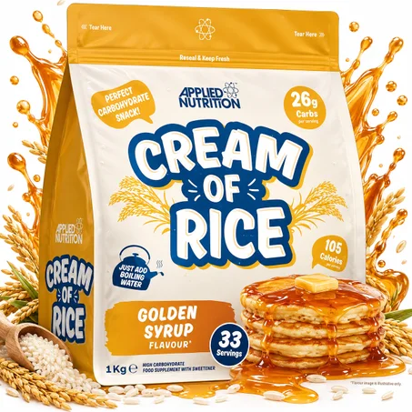 Applied Nutrition Cream of Rice 1kg Golden Syrup - Crème de Riz Instantanée Riche en Glucides Énergétiques