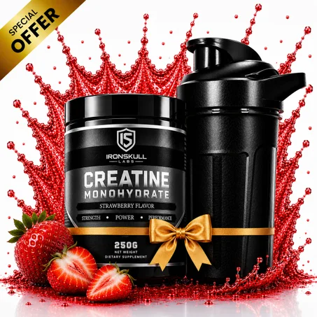 Pack Creatine Monohydrate Fraise 250 g + Shaker Noir