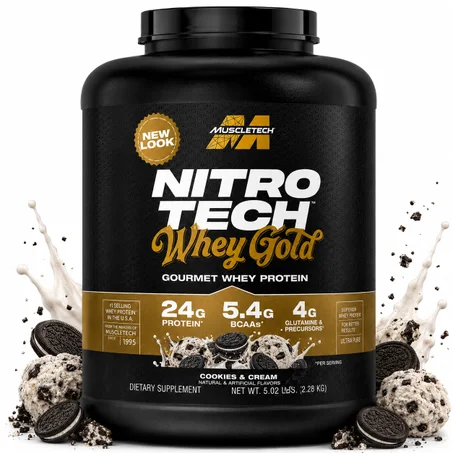 Nitro Tech 100% Whey Gold 2,28kg Cookies & cream - La whey la plus pure pour une prise de muscle propre et une définition maximale