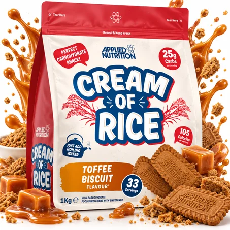 Applied Nutrition Cream of Rice 1kg Toffee Biscuit – Crème de Riz Instantanée Riche en Glucides Énergétiques