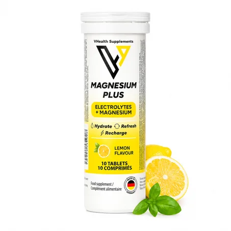 Magnesium Plus  Electrolytes + Magnesium - Citron 10 Comprimés Effervescents – Énergie & Fonction Musculaire