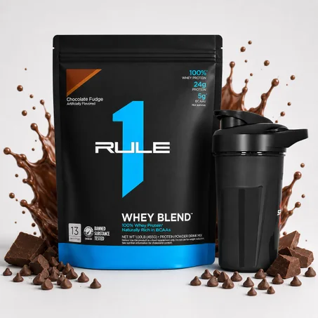 Pack Whey Blend 455 g Chocolate Fudge + Shaker Noir
