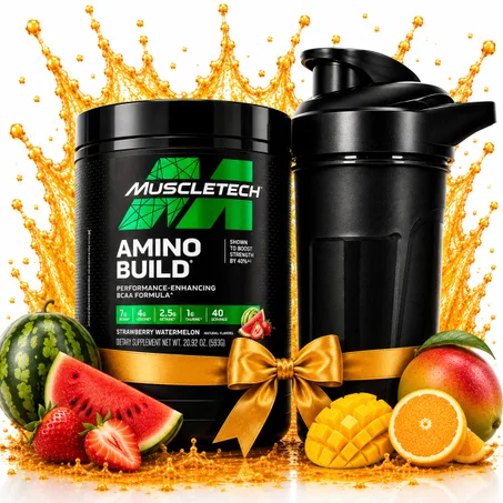 Pack Amino Build 40 sevring Tropical Twist + Shaker Noir
