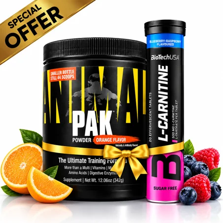 Pack Animal Pak 342g Orange + L-Carnitine 20 Tabs BlueBerry RaspBerry - Nutrition & Performance Sportive