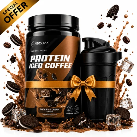 Pack Protein Iced Coffee Cookies & Cream 500 g + Shaker Noir