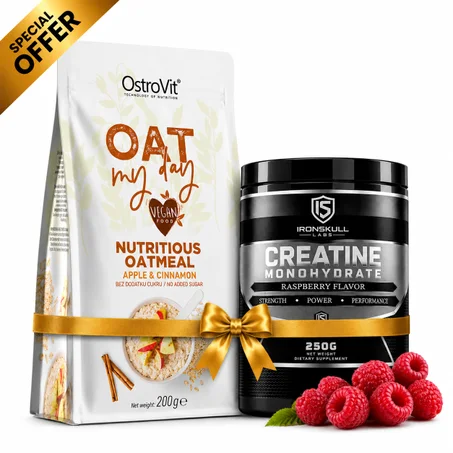 IronSkull Creatine Monohydrate 250 g - Framboise + Ostrovit  Oat Flakes 200 g Apple & Cinnamon