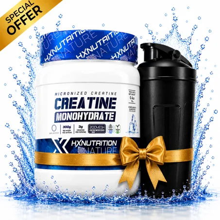 Pack Creatine Monohydrate 300 g – Créatine Micronisée 200 Mesh + Shaker Noir
