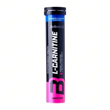 BioTechUSA L-Carnitine Effervescent Blueberry Raspberry 20 Comprimés Effervescents 500 mg Sans Lactose Sans Gluten Sans Aspartame