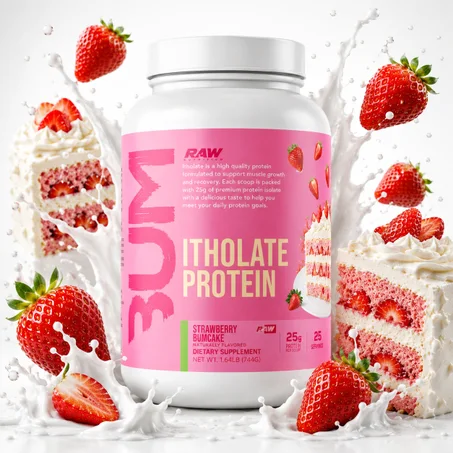 Itholate Protein Strawberry Bumcake – Whey Isolate 25g Protéine pour Récupération & Muscle, 25 Servings