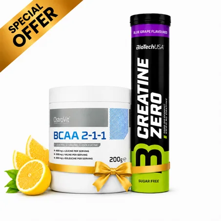 Pack BCAA 2-1-1 200 g Lemon - Force & Récupération + Creatine Zero Effervescent Blue Grape 18 Tabs
