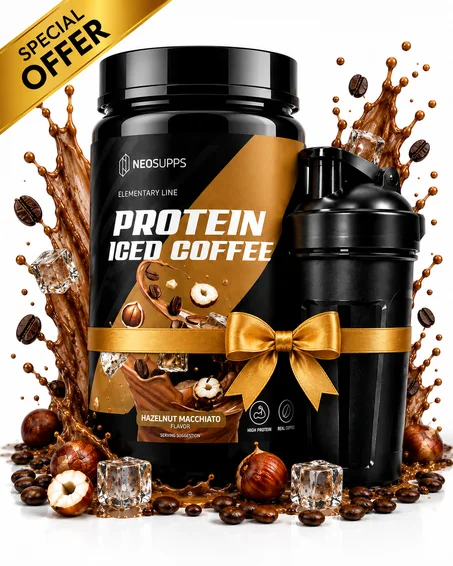 Pack Protein Iced Coffee Hazelnut Macchiato 500 g + Shaker Noir