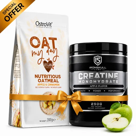 IronSkull Creatine Monohydrate 250 g - Pomme + Ostrovit Oat Flakes 200 g Apple & Cinnamon