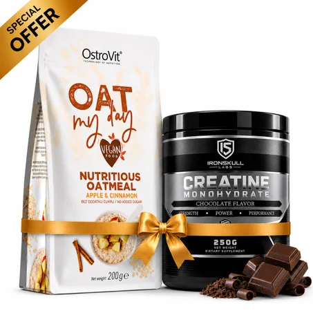 IronSkull Creatine Monohydrate 250 g - Chocolat + Ostrovit Oat Flakes 200 g Apple & Cinnamon