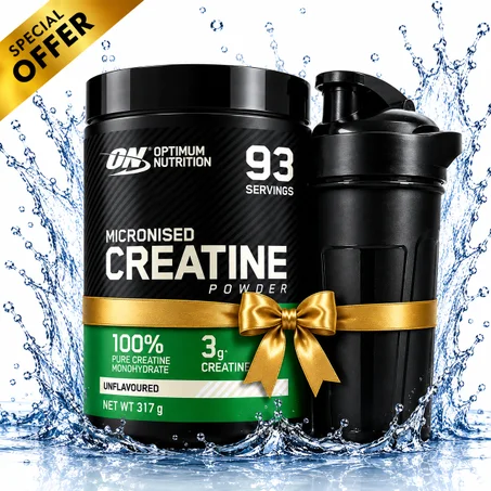 Pack Micronised Creatine Powder - 317g- Saveur Neutre - Force & Performance + Shaker Noir