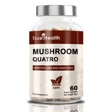 True Health Mushroom Quatro 60 caps - MÉLANGE DE CHAMPIGNONS FONCTIONNELS ADAPTOGÈNE