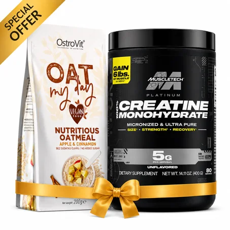 Pack Prise de Mass & Force Platinum 100% Creatine 400 g + Oat Flakes 200 g Apple & Cinnamon