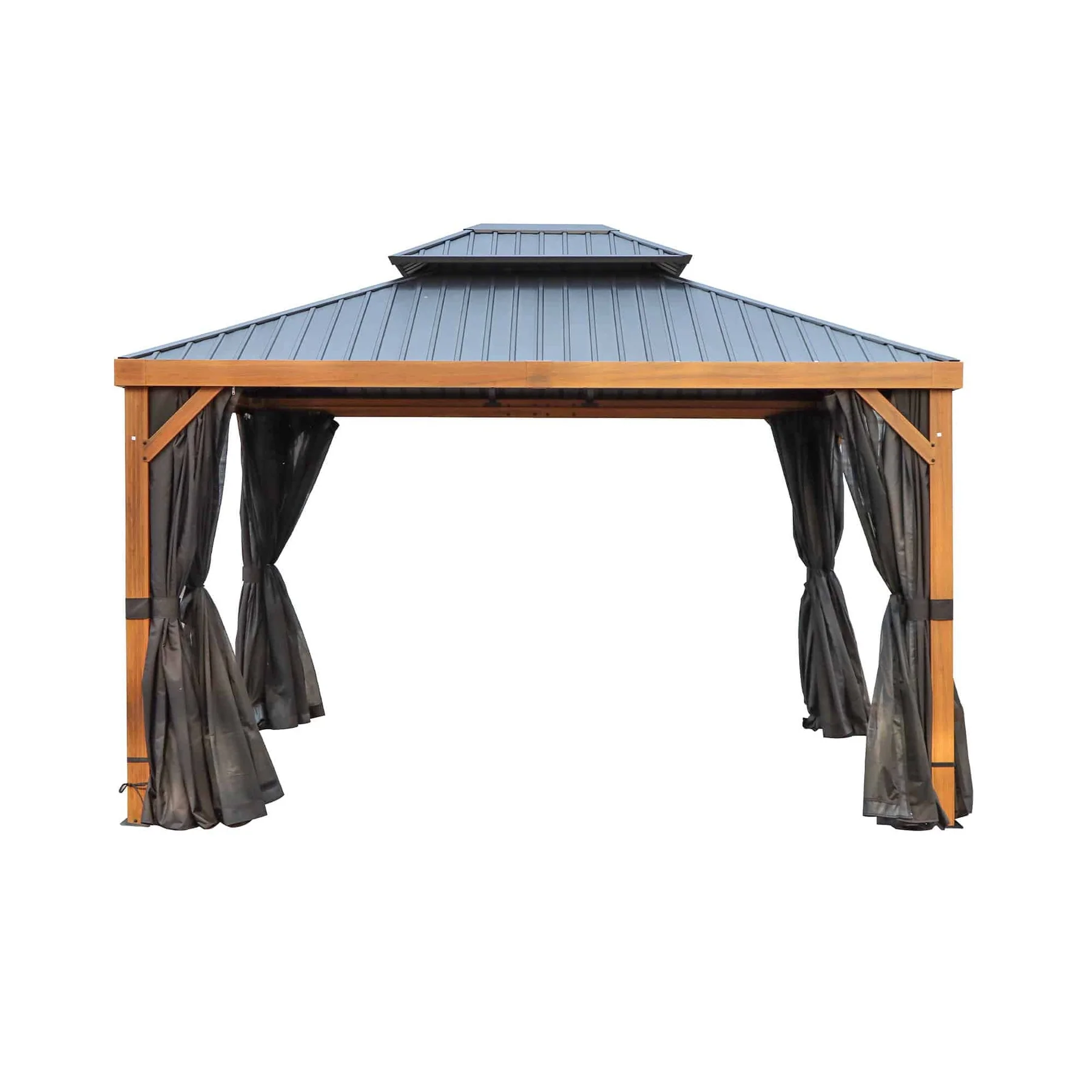 Yosemite Aluminum Gazebo 10 x 12 ft. Double Roof Wood Finish | Gazebo PenGuin