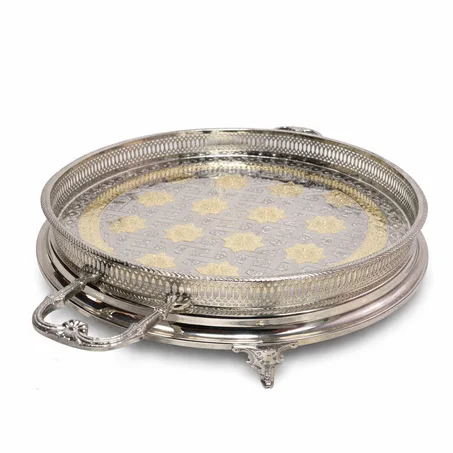 صينية مغربية تقليدية دائرية  مع زخرفة ذهبية Plateau marocain rond avec décoration dorée