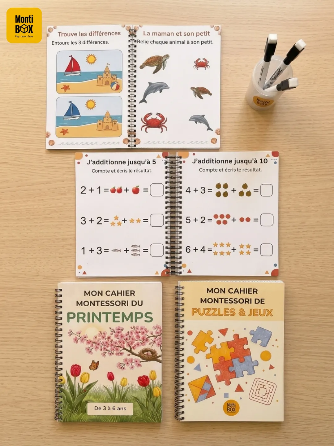 Cahiers d'activités Montessori MontiBox pour enfants de 3 à 6 ans