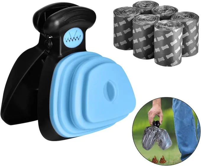 Outtybrave Excrement Shovel for Dog avec 6 Sacs Poubelle, Receveur pour la Maison, la Cour, en Plein air, Outil de ramassage, Bleu