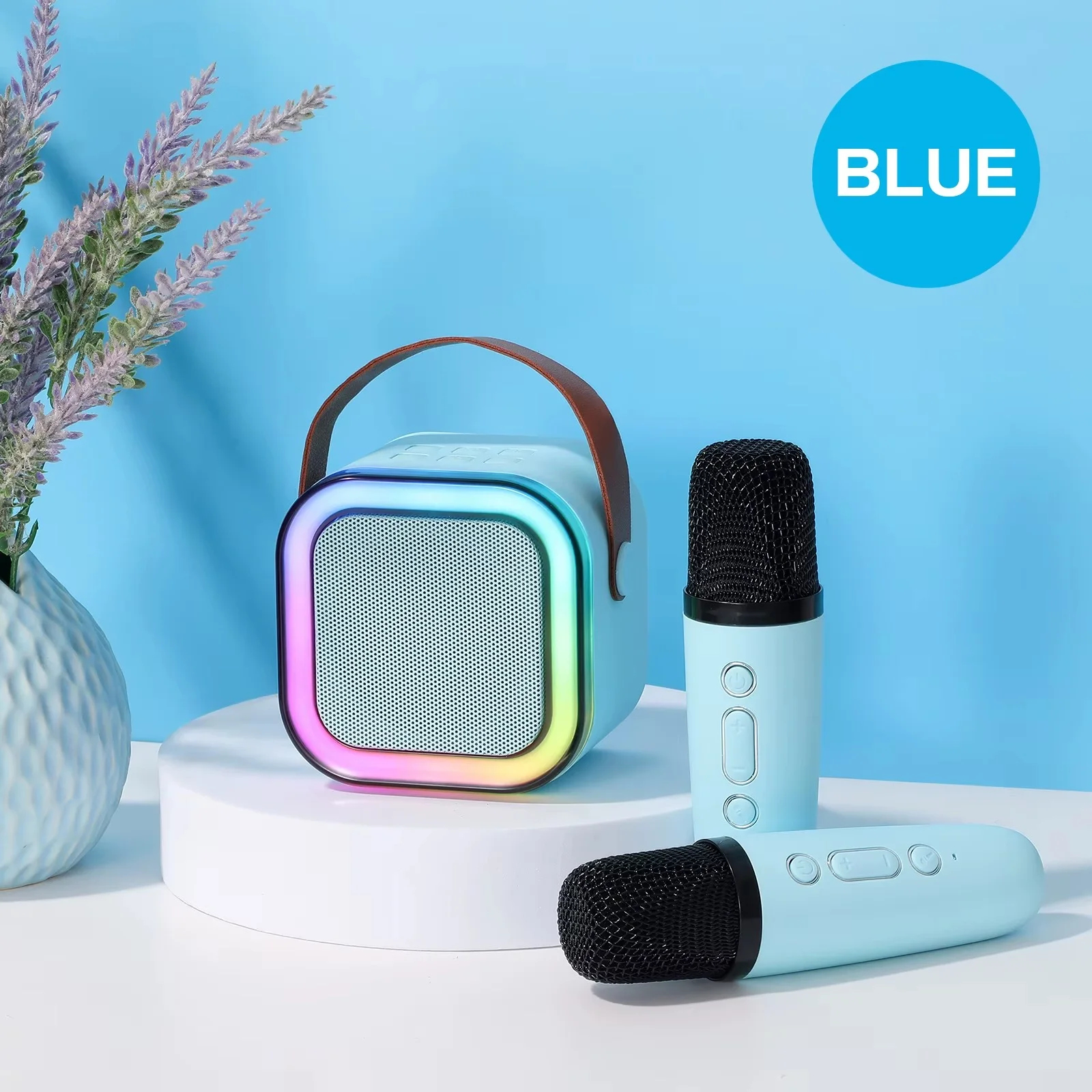 مكبر صوت بلوتوث مع أضواء LED وميكروفون لاسلكي