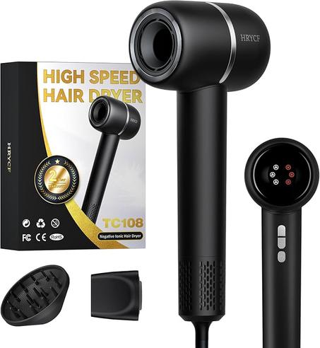 Secador de pelo de alta velocidad de secado rápido, secador de cuidado iónico negativo, menos daño por calor con motor sin escobillas, termo-control de bajo ruido con boquilla magnética y