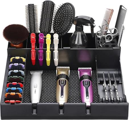 Organizador de estación de peluquería grande para cortapelos y protectores con cable, bandeja de cortadora de pelo antideslizante, soporte multifuncional para herramientas de peluquería, estu