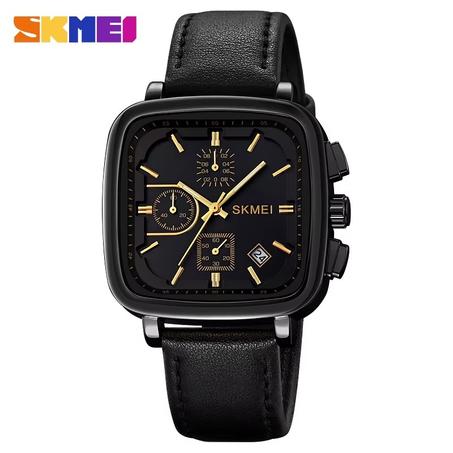 SKMEI MONTRE À QUARTZ POUR HOMME PETITE MONTRE EN CUIR IMPERMÉABLE CARRÉE À TROIS AIGUILLES