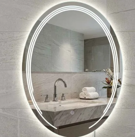 Miroir ovale LED 80x60 cm TINGHIR 3 fermetures réglables, bouton tactile intelligent pour le bain coiffeuse