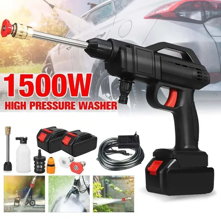 مسدس غسيل السيارات والأسطح عالي الضغط لاسلكي بقوة 1500 واط مع بطاريتين (48V)